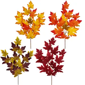 E07428 Festival Decor 3Branch Fall Collection Halloween Fake Leaves Artificial Leaves With Stem for Desktop Decoration