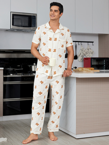 <span class=keywords><strong>Pigiama</strong></span> da <span class=keywords><strong>Uomo</strong></span> con Stampa Orsetto Personalizzabile, Morbido e Traspirante, Set Loungewear a Maniche Corte - Product Image 5