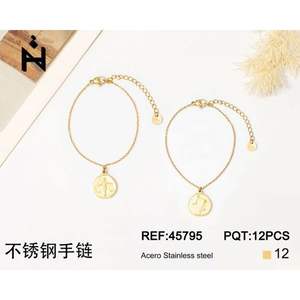 Bracelet en acier inoxydable avec pendentif pièce de monnaie dorée, chaîne ajustable, bijoux de mode pour femme - Product Image 1