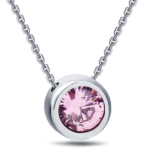 Stainless Steel Round Diamond Pendant <b>Necklace</b> Bezel Setting Everyday Wear 11MM Ball Shape Geometric Design White And <b>Pink</b> - Product Image 4