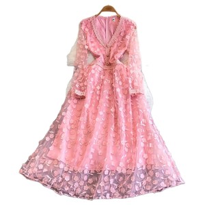 Vestido de Encaje Tridimensional con Cuello en V, Estilo <span class=keywords><strong>Alta</strong></span> <span class=keywords><strong>Costura</strong></span>, Ligero y Lujoso, Etéreo y Hermoso, de Marca Pequeña para Mujer, Impresionante - Product Image 5