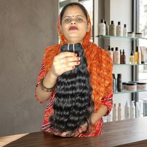 Cabello humano indio virgen de 32 pulgadas, ondulado profundo, naturalmente negro, con cutícula doblemente alineada, para mujer, venta al por mayor. - Product Image 1