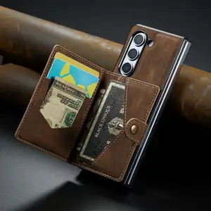 2 EM 1 caixa destacável do telefone para Samsung Galaxy Z Fold 5 carteira de couro capa do telefone