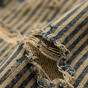 2026 Lightweight <b>Men's</b> Vintage Distressed Striped Zip-Up Hoodie Breathable Acid Wash Ripped Spring Summer Streetwear Jacket - Product Image 4