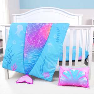 Ensemble de literie pour bébé sirène en 3 pièces avec couverture de bébé, drap de lit et taie d'oreiller, ensemble de literie pour la crèche - Product Image 1