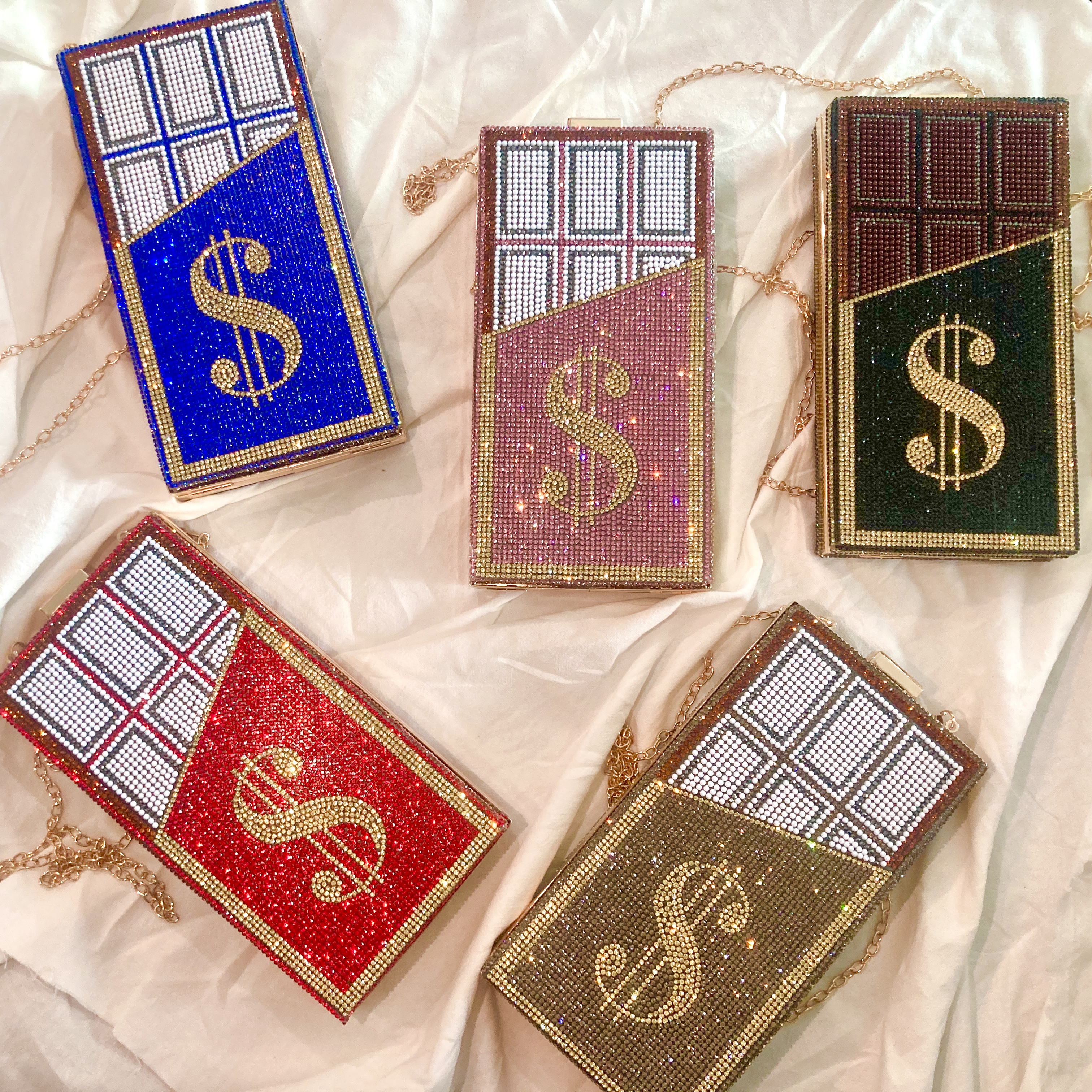 Шоколадный кошелек для денег, кошелек для долларов для женщин, вечерний клатч с кристаллами и стразами для рождества, кошелек с украшениями и сумочка