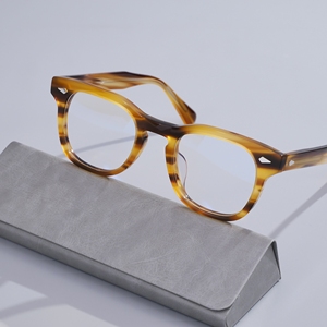 Montures de lunettes carrées rétro faites à la main en acétate, dégradé grain de bois d'olivier, lunettes optiques pour hommes et femmes, style geek chic académique - Product Image 4