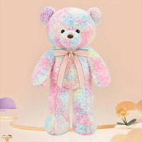 Peluche géante ours en maille tie-dye colorée super douce, adorable poupée pour cadeau de Saint-Valentin, oreiller en peluche pour lit