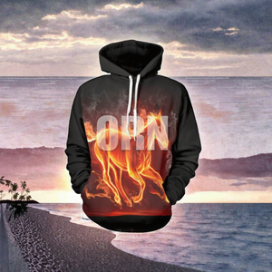 Sweat à capuche pour homme personnalisé avec imprimé cheval de feu, coupe classique, en polyester, décontracté, pour l'automne, avec logo sur le devant - Product Image 3