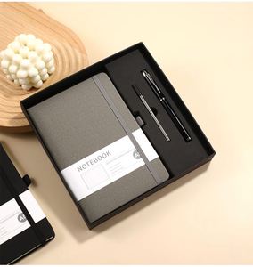 Ensemble de carnets A5 de luxe en cuir PU gris personnalisable avec logo, stylo et clé USB – Offre promotionnelle pour entreprises - Product Image 1