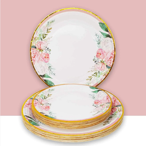 Ensemble d'assiettes et <span class=keywords><strong>de</strong></span> serviettes en papier jetables au design floral-<span class=keywords><strong>Vaisselle</strong></span> <span class=keywords><strong>de</strong></span> fête <span class=keywords><strong>de</strong></span> mariage/anniversaire écologique, Logo personnalisé en gros en vrac - Product Image 3
