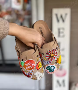 Pink Customization Patchwork Slippers With Buckle Decoration Open Toe Style All Seasons Wear - Product Image 4