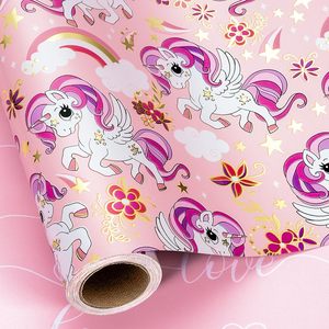 Unicorn Wrapping Paper Roll 17 In X 16.5 Ft <b>Pink</b> Rainbow Gift <b>Wrap</b> For Birthday Baby Shower Bridal Shower Wedding - Product Image 1