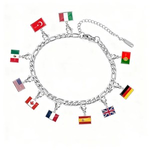 Pulseras Nacionales Personalizables con Colgantes de <span class=keywords><strong>Bandera</strong></span>, Cadenas de Acero Inoxidable Chapadas en Oro de 18K, Joyería Geométrica Unisex Antideslustre - Product Image 2