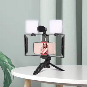 2025 Vlogging Lumières Anneau Avec Télécommande <span class=keywords><strong>Youtube</strong></span> Caméra Lumière Et Microphone Kit Vidéo Rig Mobile Téléphone Titulaire Main Grip Support - Product Image 5