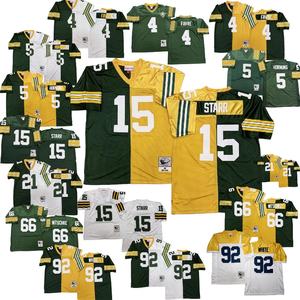 Maglie Retrò Green Bay all'Ingrosso 4 FAVRE 5 HORNUNG 15 STARR 21 WOODSON 66 NTSCHKE 92 WHITE Maglia Retrò di Football Americano - Product Image 1