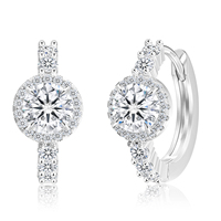 Boucles d'oreilles Huggie en Moissanite, Argent Sterling 925, 1,0 carat, Coupe Ronde Brillante, Plaqué Or Blanc 14K, Hypoallergéniques, Style Halo pour Femme