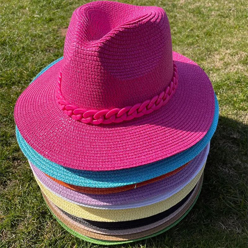 Chapeaux de plage en paille pour femmes, Panama, chapeau de paille à large bord, été pour femmes
