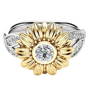 Anillo de girasol bicolor con diamantes para mujer, oro blanco con diamantes de talla brillante redonda, joyería para uso diario - Product Image 5