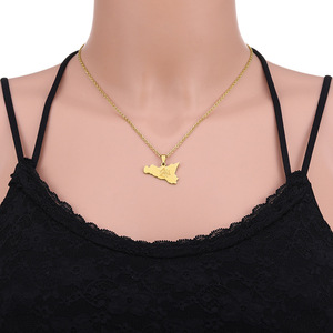 Nouveau collier pendentif Sicile Italie, géométrique, étanche, en acier inoxydable plaqué platine, bijoux tendance pour femmes et hommes - Product Image 2
