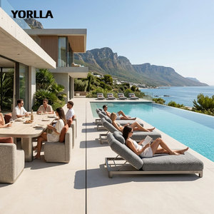 Tumbona de Lujo para Exteriores con Marco de Aluminio, <span class=keywords><strong>Cama</strong></span> Ajustable para Piscina con Cojín Grueso Texturizado para Resort - Product Image 3