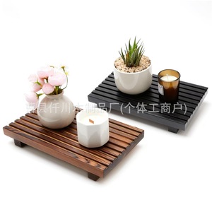 Bandeja de baño minimalista de madera, 22x10x4 cm, impermeable, negra, de madera maciza, para exhibir plantas en el balcón - Product Image 3