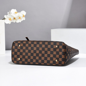 Bolso Tote para Mujer, Diseño a Cuadros Marrón, Estilo Moderno, Forma de Cubo, Cierre de Cremallera, para Uso Diario, Todas las Temporadas - Product Image 4