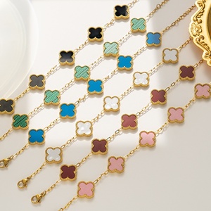 Pendientes, Collar y Pulsera <span class=keywords><strong>de</strong></span> Acero Inoxidable Chapado en Oro <span class=keywords><strong>de</strong></span> 18K con Diseño <span class=keywords><strong>de</strong></span> Trébol, Joyería Clásica <span class=keywords><strong>de</strong></span> Lujo <span class=keywords><strong>de</strong></span> Diseñador Famoso - Product Image 1