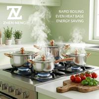 Batterie de cuisine ZHEN NENG en acier inoxydable 12 pièces : casseroles, faitouts, poêles, casseroles à lait, couvercles en verre, base triple couche en acier 201 – Direct Usine