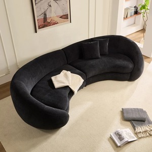 Sofá Seccional Curvo en Oferta, Superficie Tapizada en Terciopelo, Diseño Afelpado, Muebles Modernos para Sala de Estar - Product Image 5