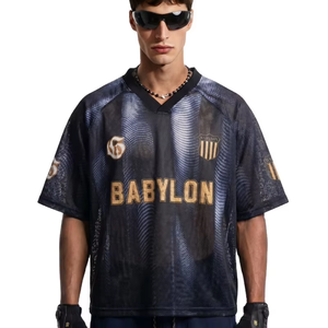 T-shirt court <span class=keywords><strong>de</strong></span> football américain en maille respirante personnalisé <span class=keywords><strong>de</strong></span> haute qualité, streetwear, édition limitée - Product Image 1