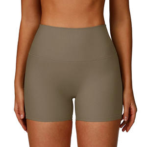 Pantalones Cortos de Yoga Acanalados Zechuang de Cintura Alta para Mujer, Ropa Deportiva para Fitness y Running, Color Marrón Claro, EDK3093 - Product Image 1