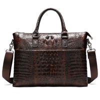 Vente en gros de porte-documents classiques pour hommes en cuir de crocodile véritable gaufré, luxe, bureau, logo personnalisé, fermeture à glissière