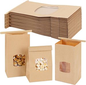 Sacs en papier personnalisés biodégradables pour la vente en gros, avec fenêtre transparente, pour petits pains et aliments, pour restaurants - Product Image 1