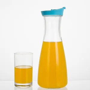 Jarra de bebidas eco friendly de 1000 ml 1 l, jarro vazio de bebidas com vidro selado e tampa colorida de plástico
