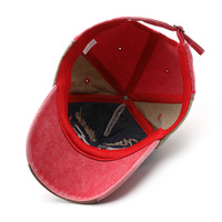 Gorra de Béisbol de 5 Paneles con Bloques de Color, Parches Deshilachados de Algodón Lavado, Bordado y Visera Curva Ajustable