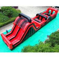 Structure gonflable commerciale combinée colorée avec toboggan et parcours d'obstacles pour enfants et adultes