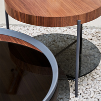 Tables centrales d'extrémité de cercle d'acier inoxydable noir pieds en métal cadre en bois de frêne de chêne ensemble de Table basse en verre rond de luxe de salon