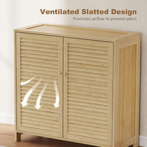<strong>Shoe</strong> Storage Cabinet with Louvered Doors Adjustable Shelves Footwear Cupboard for Hallway Entryway Natural Wood Finish - Product Image 3