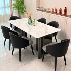 Juego de Mesa de Comedor Rectangular de Mármol Estilo Italiano, Moderno, Minimalista, de Lujo Ligero, para Uso Doméstico, Juego de 6 Sillas - Product Image 1