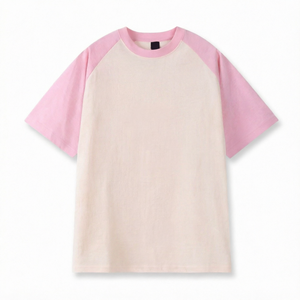 T-shirt pour homme 100% coton à manches raglan, col rond, tricoté, coupe ample, bordure contrastée, couleur unie, style décontracté, haute qualité - Product Image 1