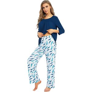 Ensemble pyjama femme personnalisé, haut à manches 3/4 et pantalon imprimé, vêtements de nuit en viscose bambou rafraîchissante avec poches, tailles S-XXL - Product Image 2