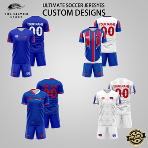 Set Jersey Sepak Bola Unisex Custom Sablon Nama Pemain V-Neck Lengan Pendek Heat-Transfer Musim Panas Cepat Kering Bernapas 100% - Product Image 2