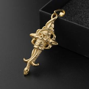 Collar con Colgante de Acero Inoxidable para Hombre, Diseño de Cruz y Calavera, Chapado en Oro, Joyería Religiosa Cristiana, Venta al Por Mayor - Product Image 3