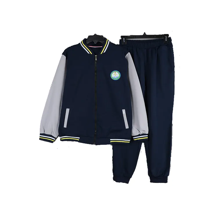 Spring autumn Thick high school sports wear children cotton school uniform jacket and pant tracksuit