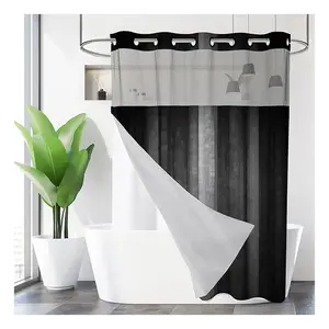 CF BCJ64 Hotel Fabric Shower Curtain Machine Washable With Snap In Removable Liner Shower Curtain For Bathroom