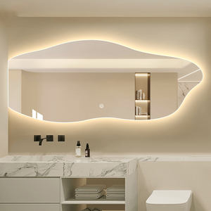 Miroir mural LED contemporain avec bord irrégulier sans cadre 3 couleurs à intensité variable Dressing moderne pour miroir de salon ou de salle de bain - Product Image 3