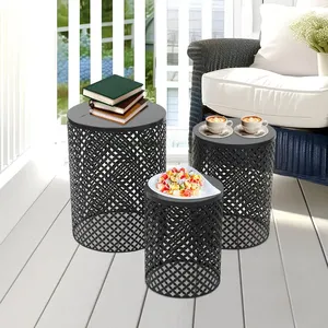 Modern Outdoor Iron Round Side Table 2-Piece Set with Adjustable Durable Features Z U Handicraft Model ZU-T06 - Product Image 1