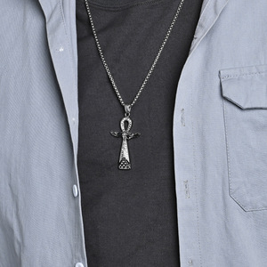 yunnique fashionistas' trendy ancient Egyptian Anka cross <b>titanium</b> steel necklace for men, a niche and unique penda - Product Image 2