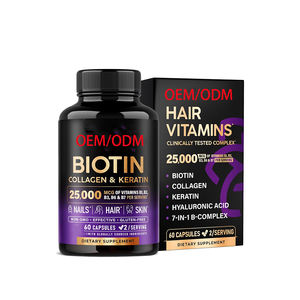 Vitamin <span class=keywords><strong>Biotin</strong></span> Label Pribadi OEM dengan Kolagen & Keratin Kapsul untuk Pertumbuhan Rambut, Kuku Sehat, Suplemen Kulit, Dewasa, Tinggi Protein - Product Image 1